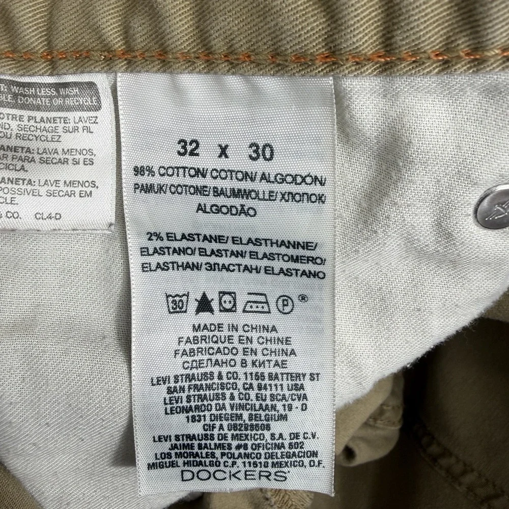 Dockers Straight Fit Pants Mens 32x30 Tan Cotton Twill 5-Pocket Chinos